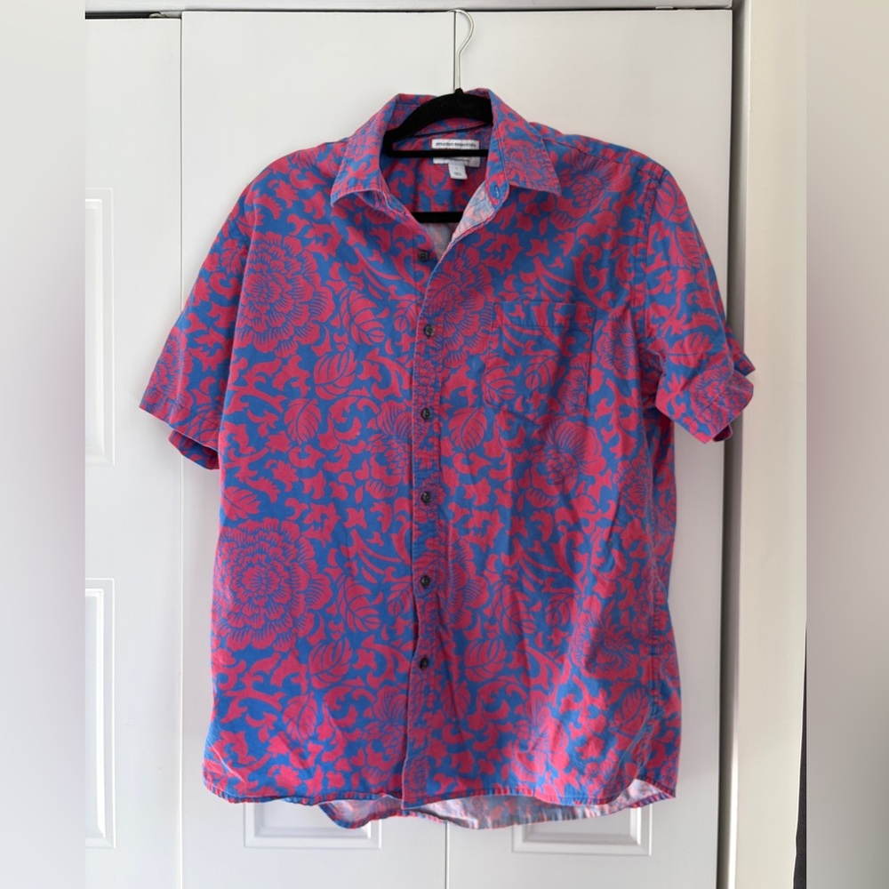 Amazon Essentials Blue and Pink Floral Shirt
